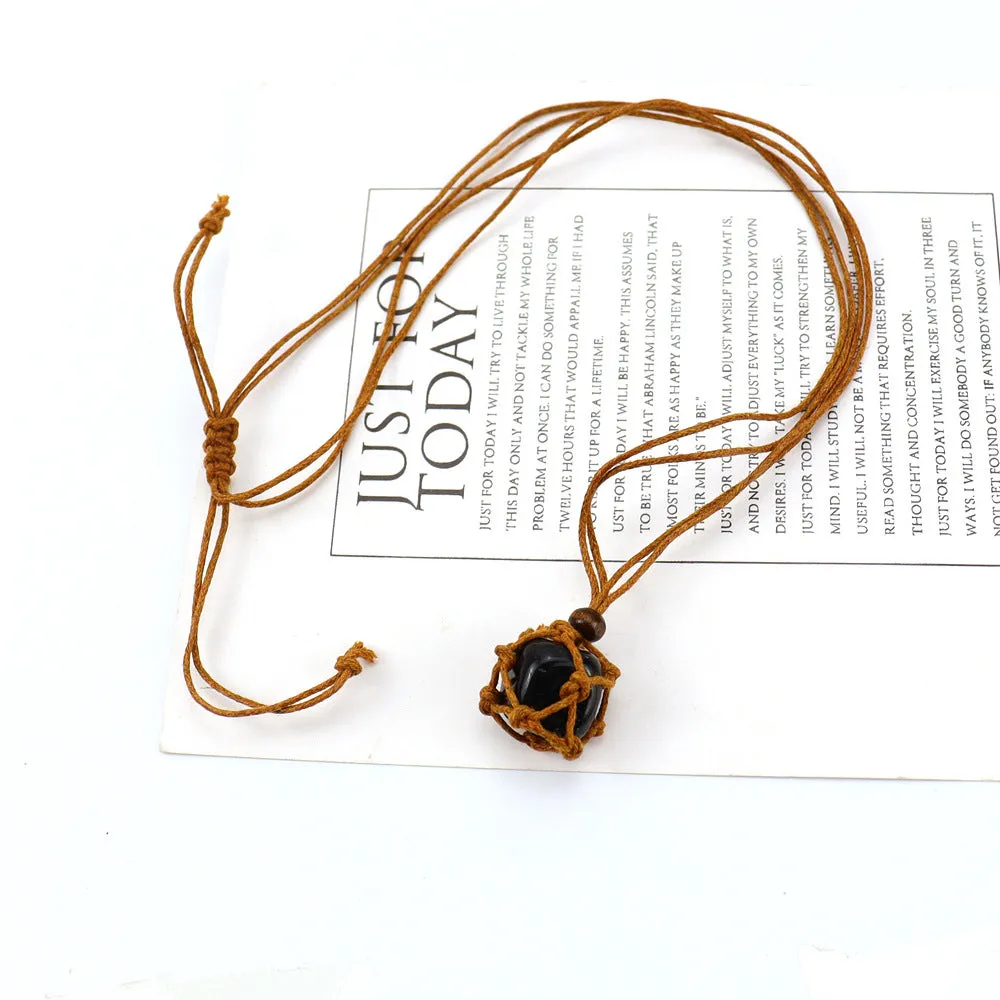 Wholesale Hand-woven Natural Stone Net Pocket Adjustable Necklace