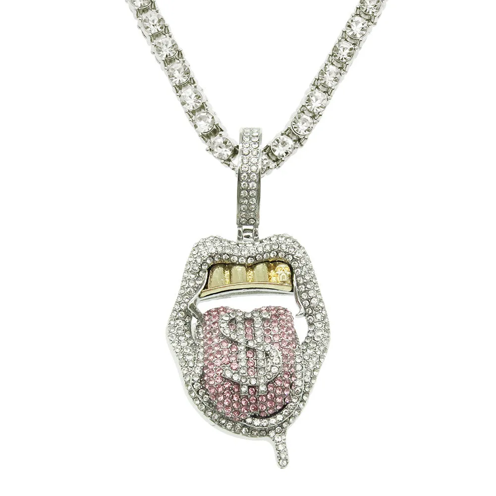 Wholesale Hip Hop Rap Rap Decorated Full Diamond Three-dimensional Dollar Tongue Pendant