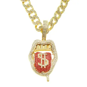 Wholesale Hip Hop Rap Rap Decorated Full Diamond Three-dimensional Dollar Tongue Pendant