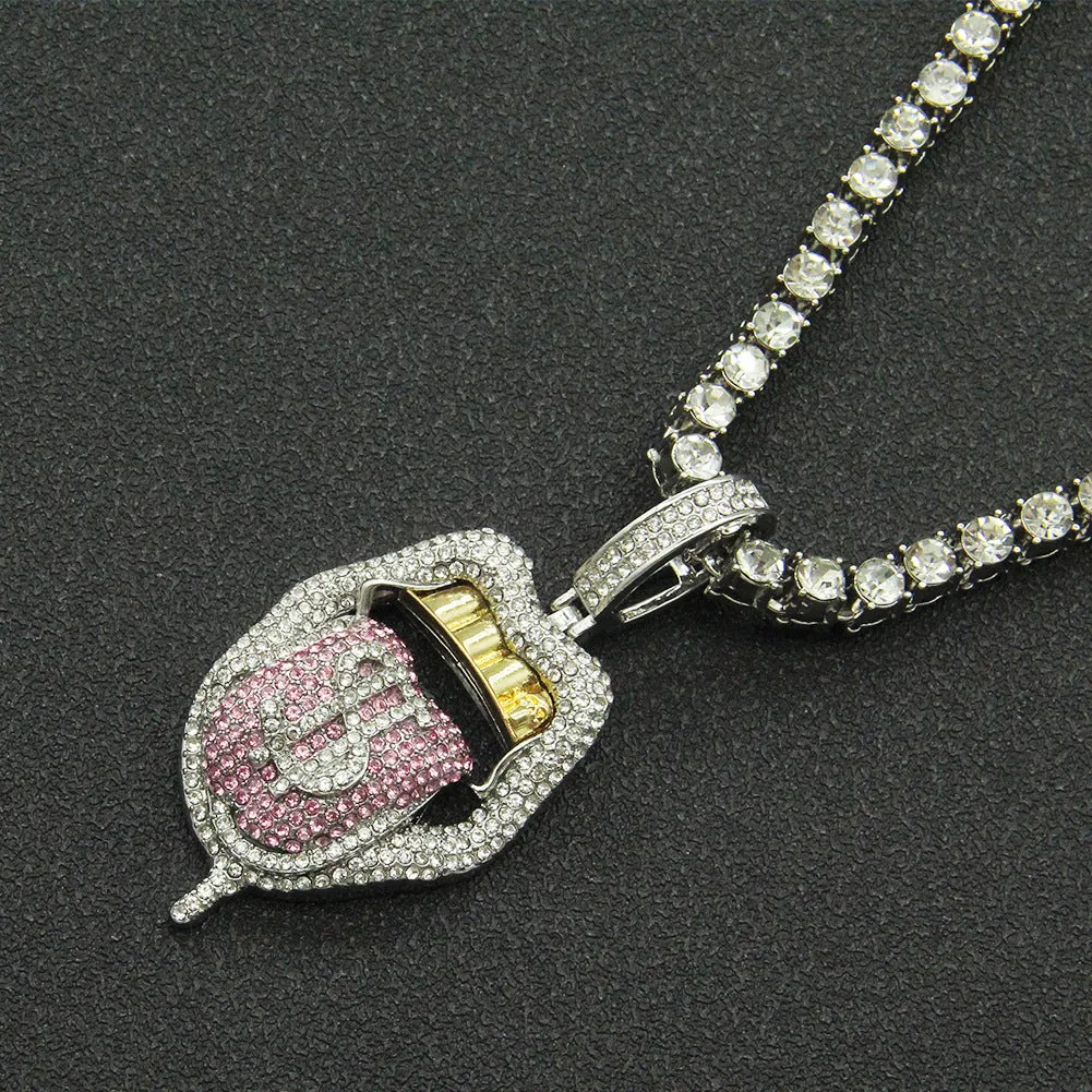 Wholesale Hip Hop Rap Rap Decorated Full Diamond Three-dimensional Dollar Tongue Pendant