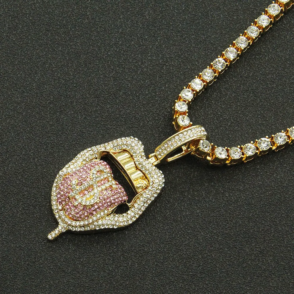 Wholesale Hip Hop Rap Rap Decorated Full Diamond Three-dimensional Dollar Tongue Pendant