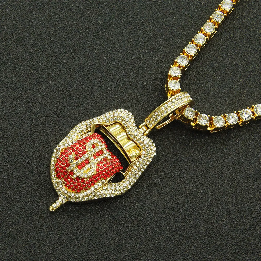 Wholesale Hip Hop Rap Rap Decorated Full Diamond Three-dimensional Dollar Tongue Pendant