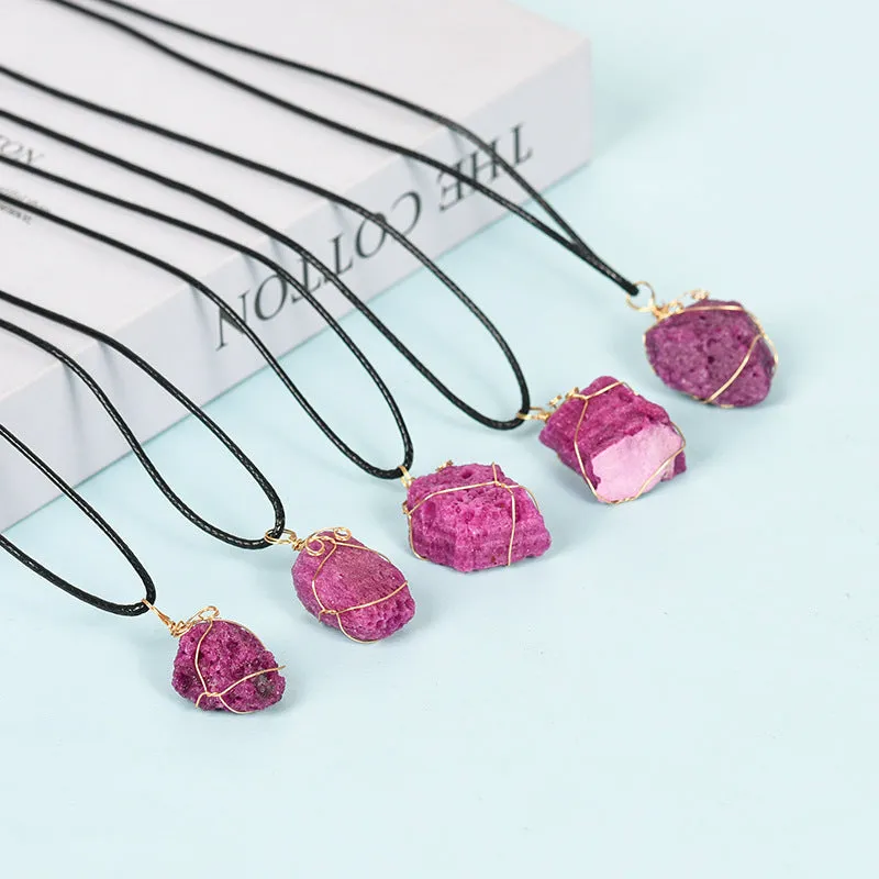 Wholesale Irregular Raw Stone Purple Cobalt Calcite Pendant Necklaces