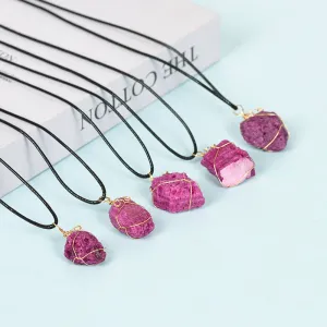 Wholesale Irregular Raw Stone Purple Cobalt Calcite Pendant Necklaces