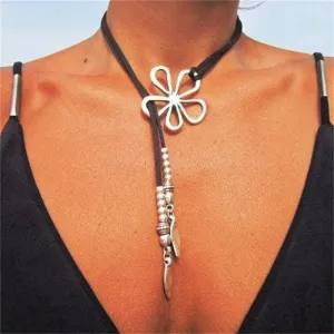 Wholesale Leather Hollowed Out Flower Turquoise Necklaces