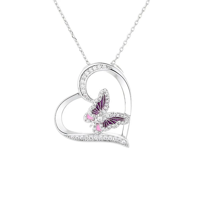 Wholesale Love Butterfly Diamond Bronze Necklaces