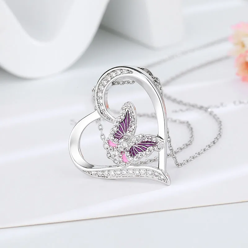 Wholesale Love Butterfly Diamond Bronze Necklaces