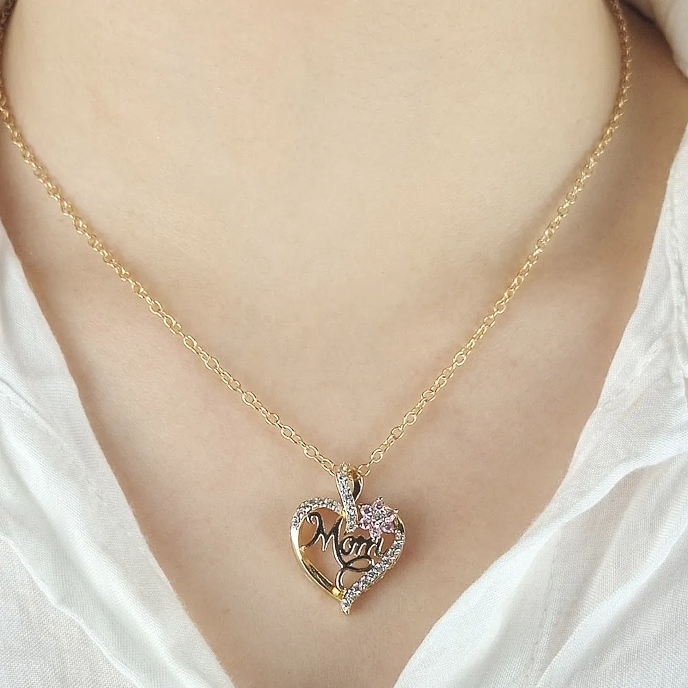 Wholesale Love Flower MOM Diamond Set Alloy Necklace