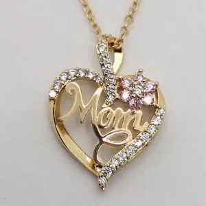 Wholesale Love Flower MOM Diamond Set Alloy Necklace