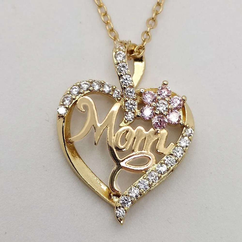 Wholesale Love Flower MOM Diamond Set Alloy Necklace