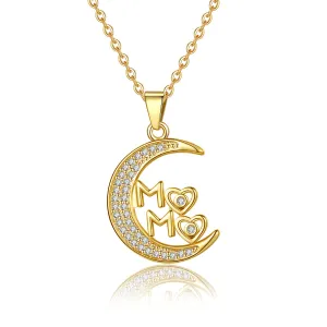 Wholesale Mother's Day Gift Copper Zircon MAMA Pendant Moon Necklace
