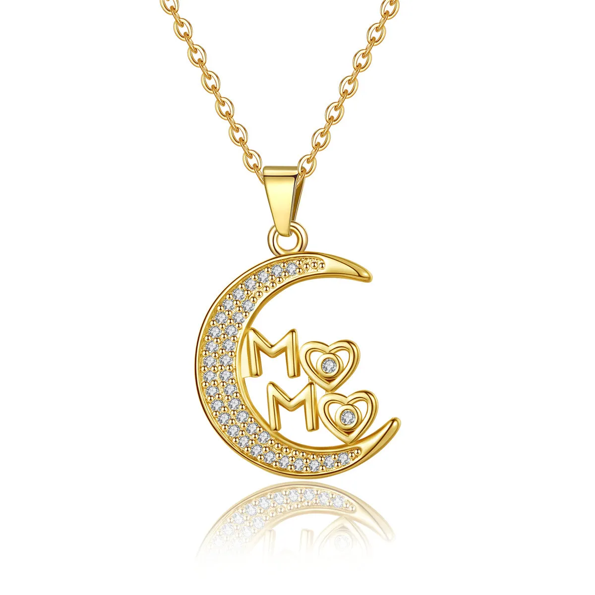 Wholesale Mother's Day Gift Copper Zircon MAMA Pendant Moon Necklace