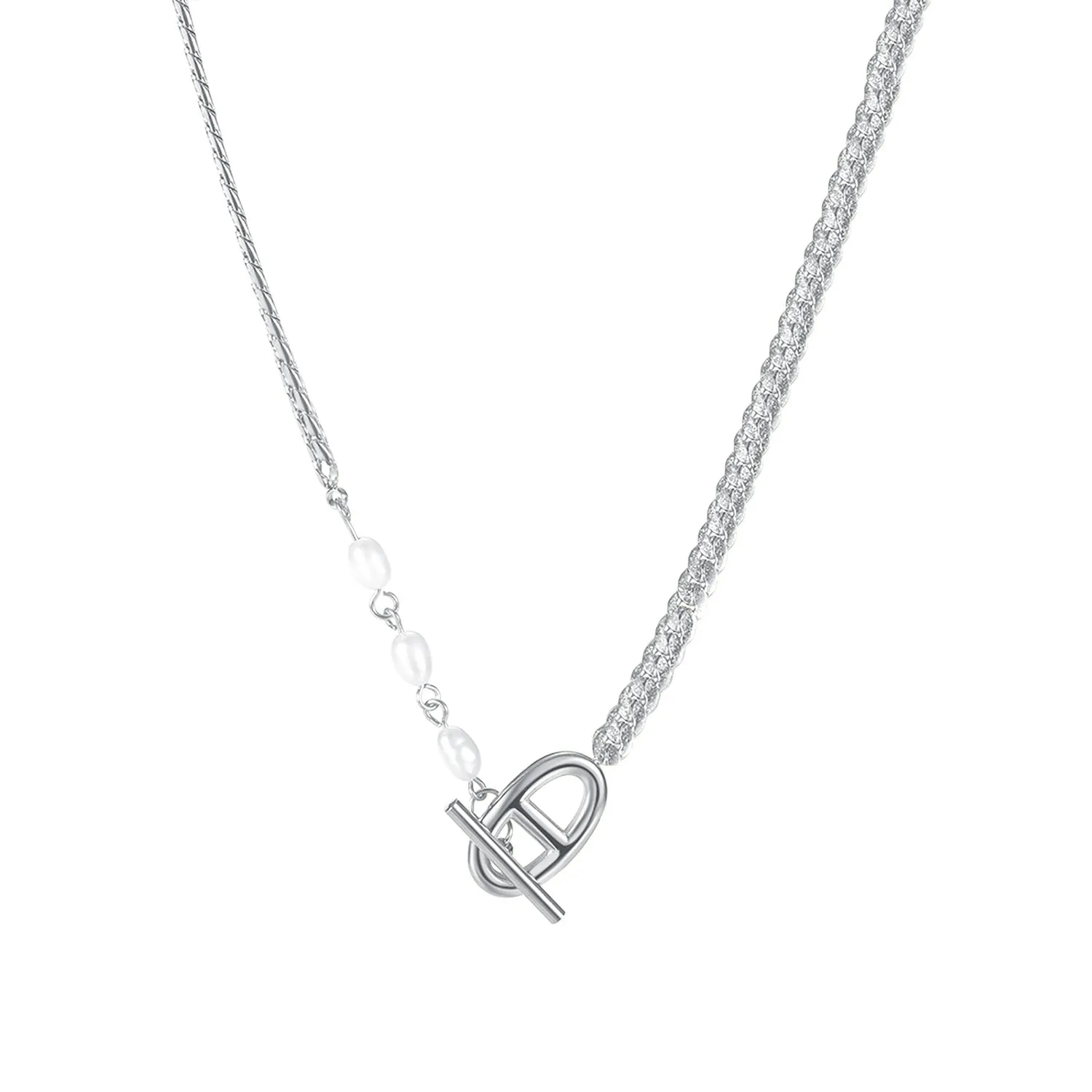 Wholesale OT Buckle Titanium Steel Pearl Necklace Clavicle Chain