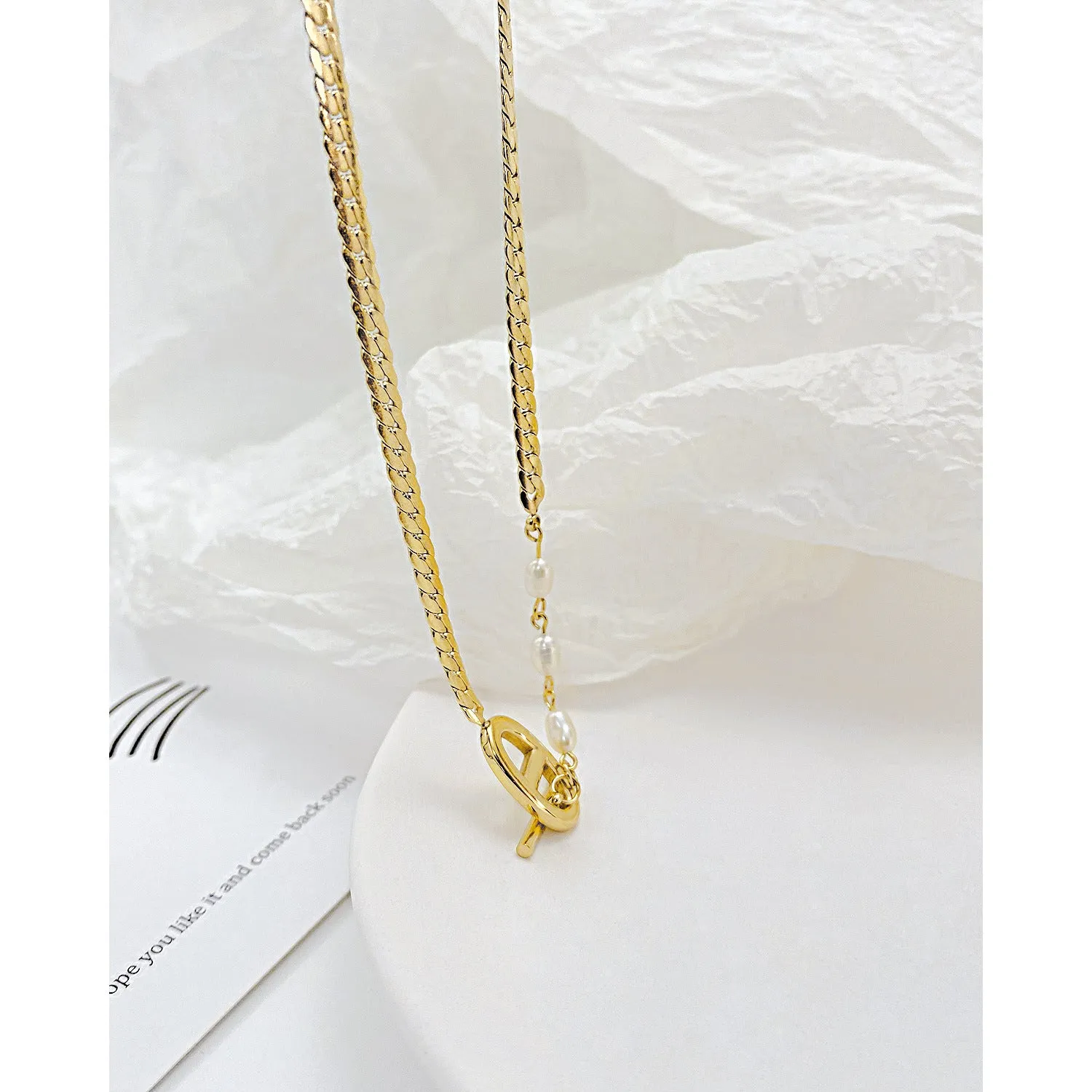 Wholesale OT Buckle Titanium Steel Pearl Necklace Clavicle Chain