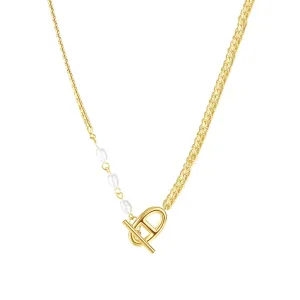 Wholesale OT Buckle Titanium Steel Pearl Necklace Clavicle Chain