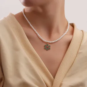 Wholesale Pearl Drop Oil Snowflake Bell Christmas Tree Necklace Sweater Chain