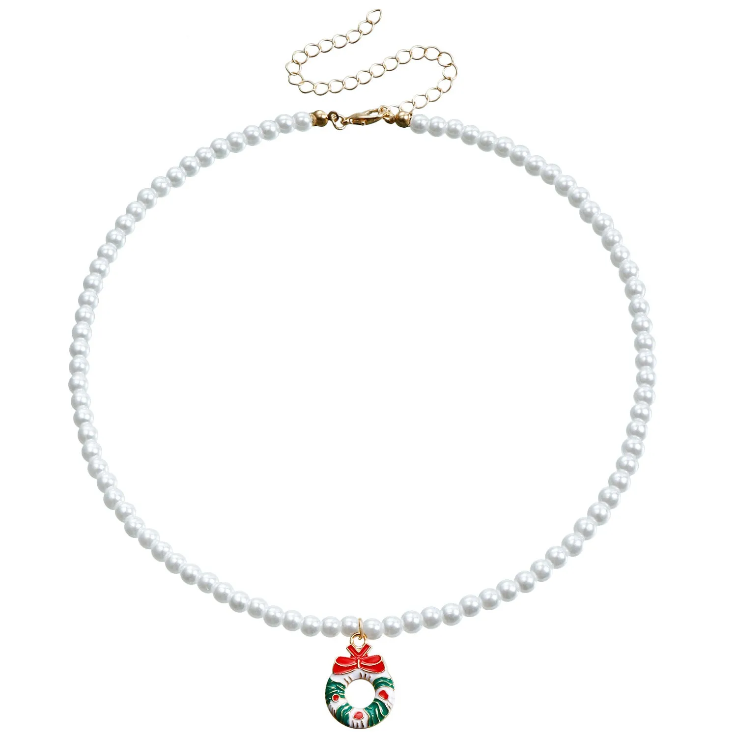 Wholesale Pearl Drop Oil Snowflake Bell Christmas Tree Necklace Sweater Chain