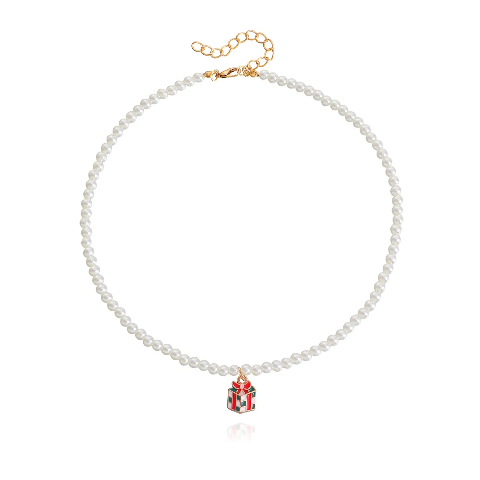 Wholesale Pearl Drop Oil Snowflake Bell Christmas Tree Necklace Sweater Chain