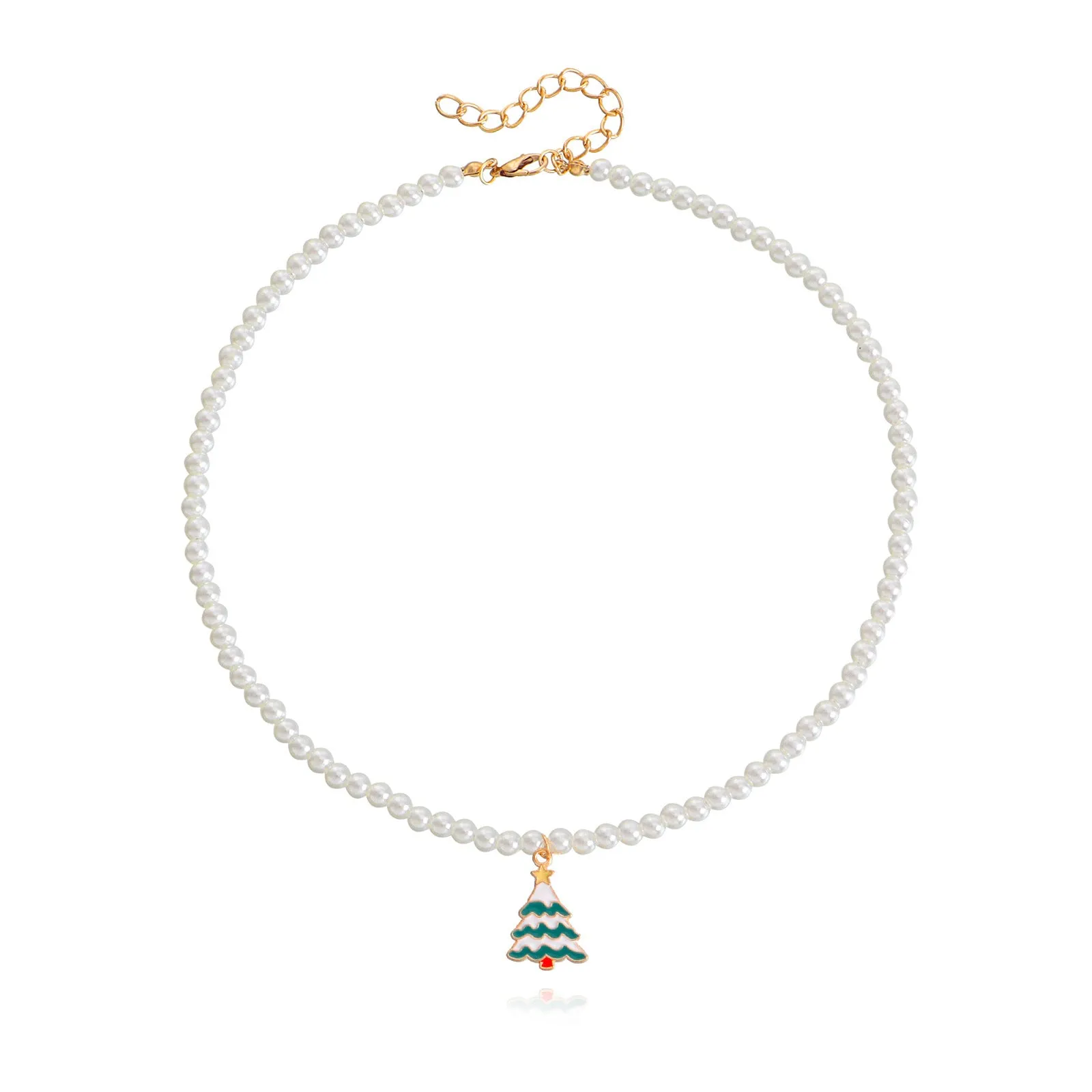 Wholesale Pearl Drop Oil Snowflake Bell Christmas Tree Necklace Sweater Chain