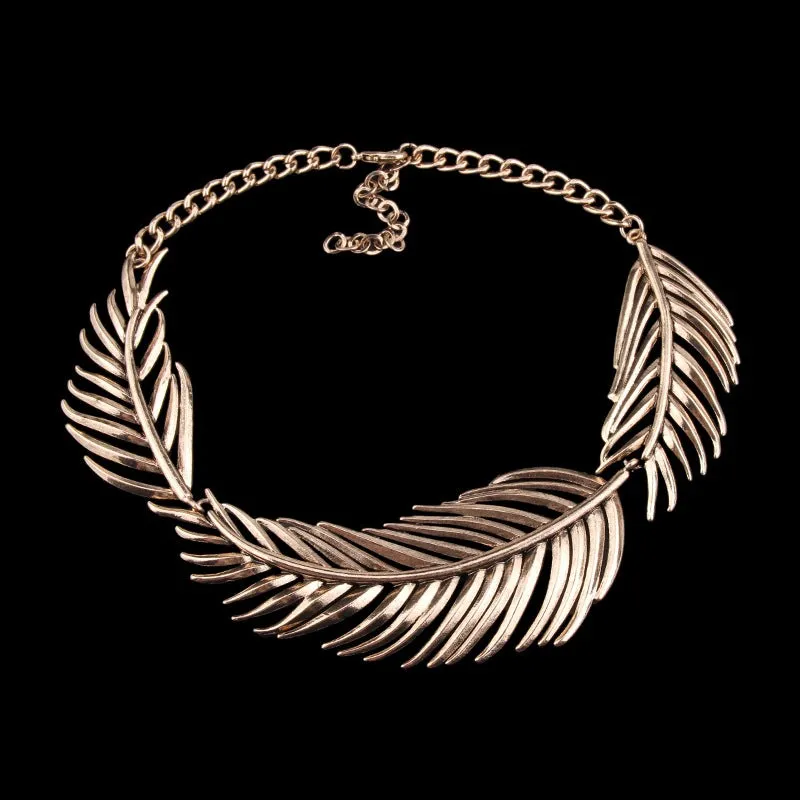 Wholesale Punk Style Exaggerated Metal Leaf Necklace Retro Clavicle Chain