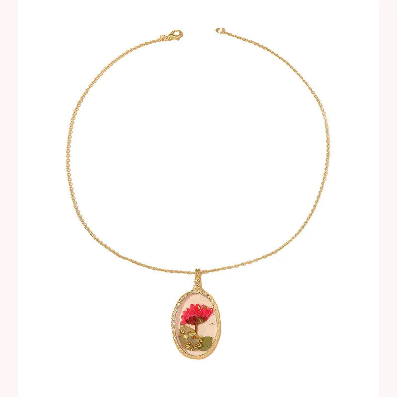 Wholesale Resin Dried Flower Handmade Epoxy Pendant Necklace