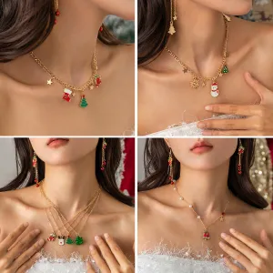 Wholesale Retro Creative Christmas Snowman Pearl Dripping Oil Necklace