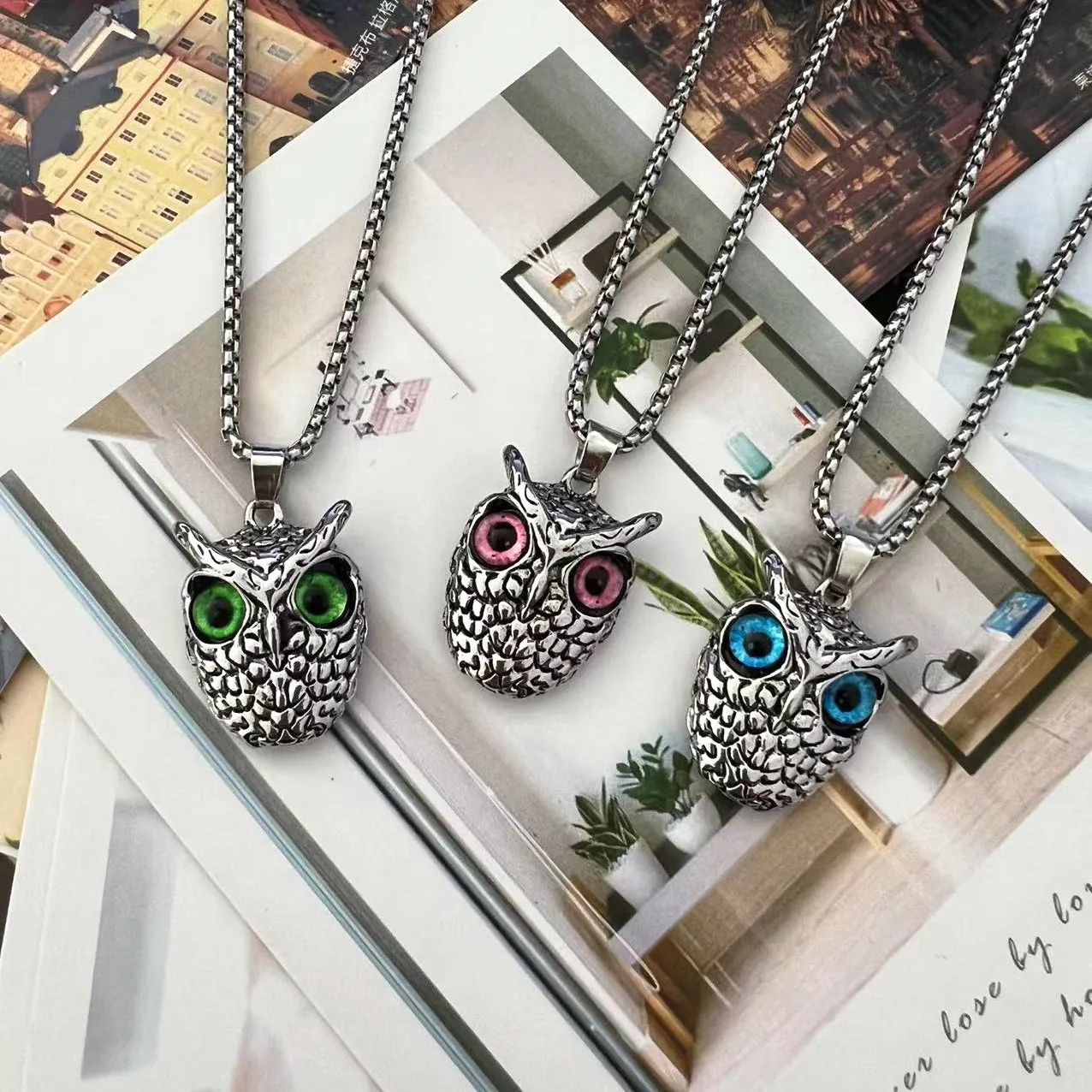 Wholesale Retro Punk Style Owl Necklace Sweater Chain