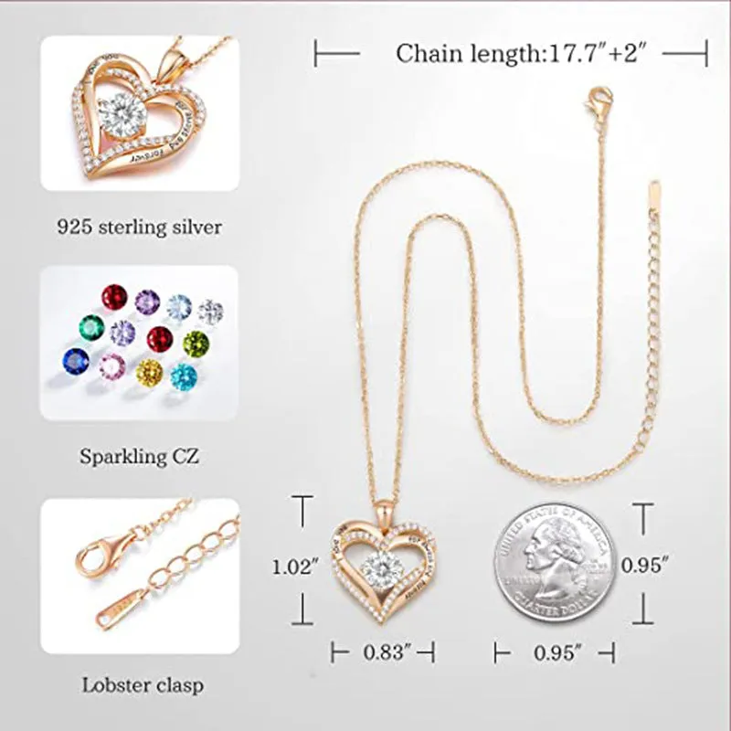 Wholesale Rose Gold Twelve Birthstone Necklace