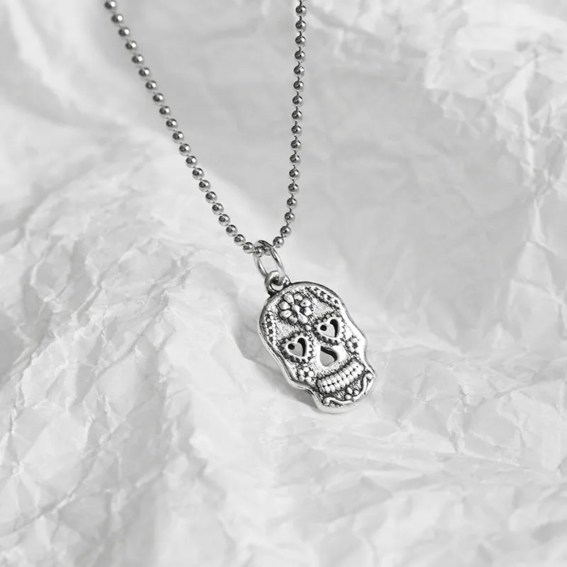 Wholesale S925 Sterling Silver Retro Hipster Skull Clavicle Necklace