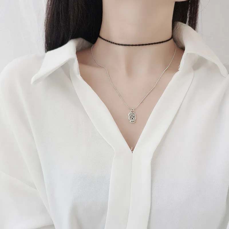 Wholesale S925 Sterling Silver Retro Hipster Skull Clavicle Necklace