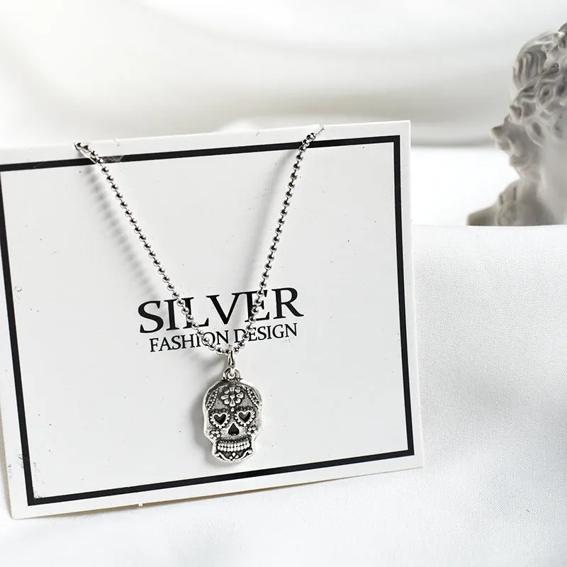 Wholesale S925 Sterling Silver Retro Hipster Skull Clavicle Necklace
