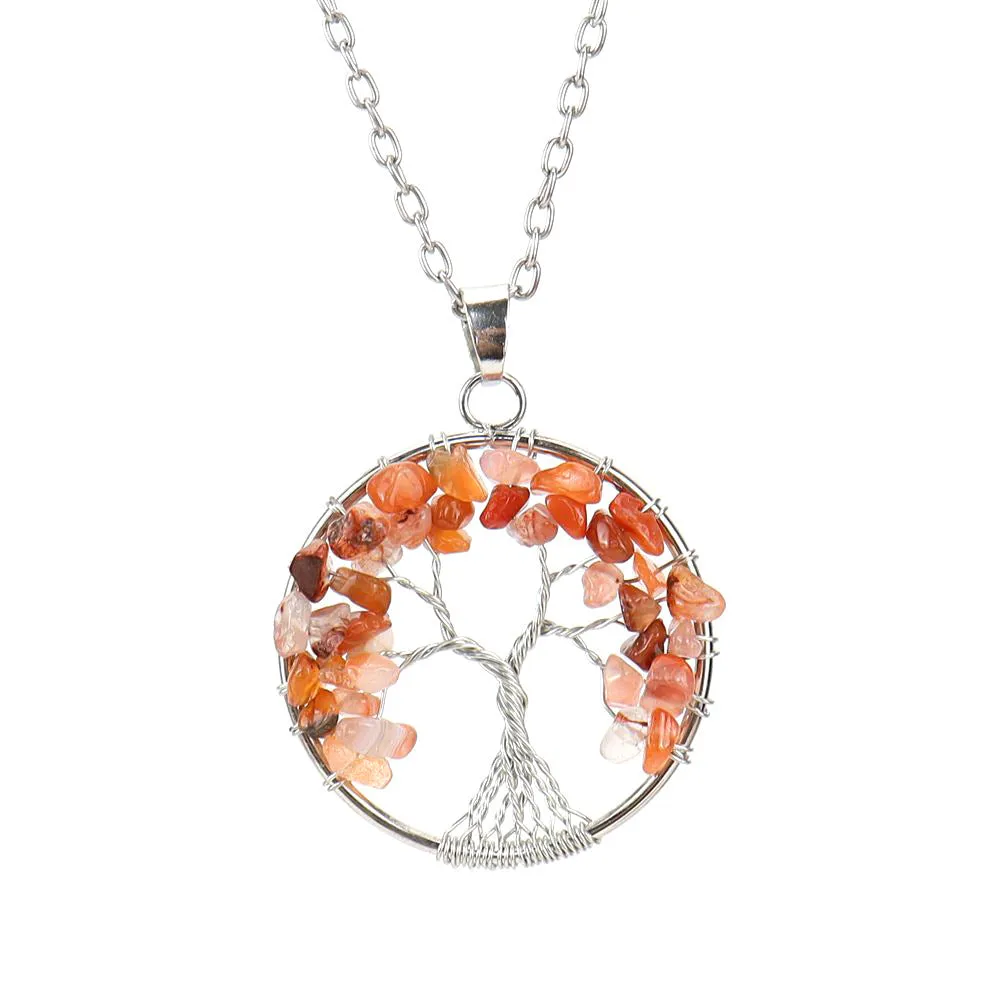 Wholesale Silver Hand-wound Colorful Crystal Gravel Tree of Life Necklace