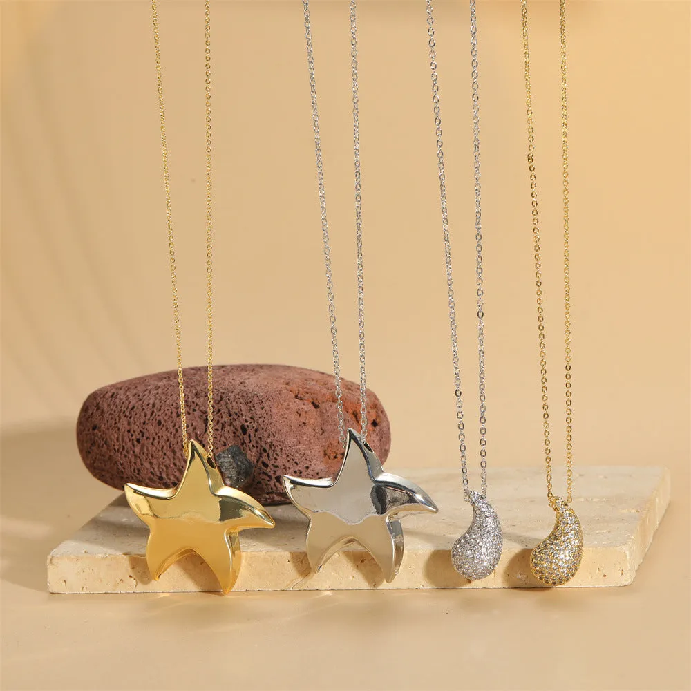 Wholesale Special Shaped Pentagram Water Drop Pendant Necklace