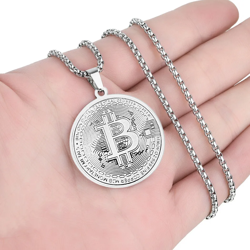 Wholesale Stainless Steel Bitcoin Pendant Necklace
