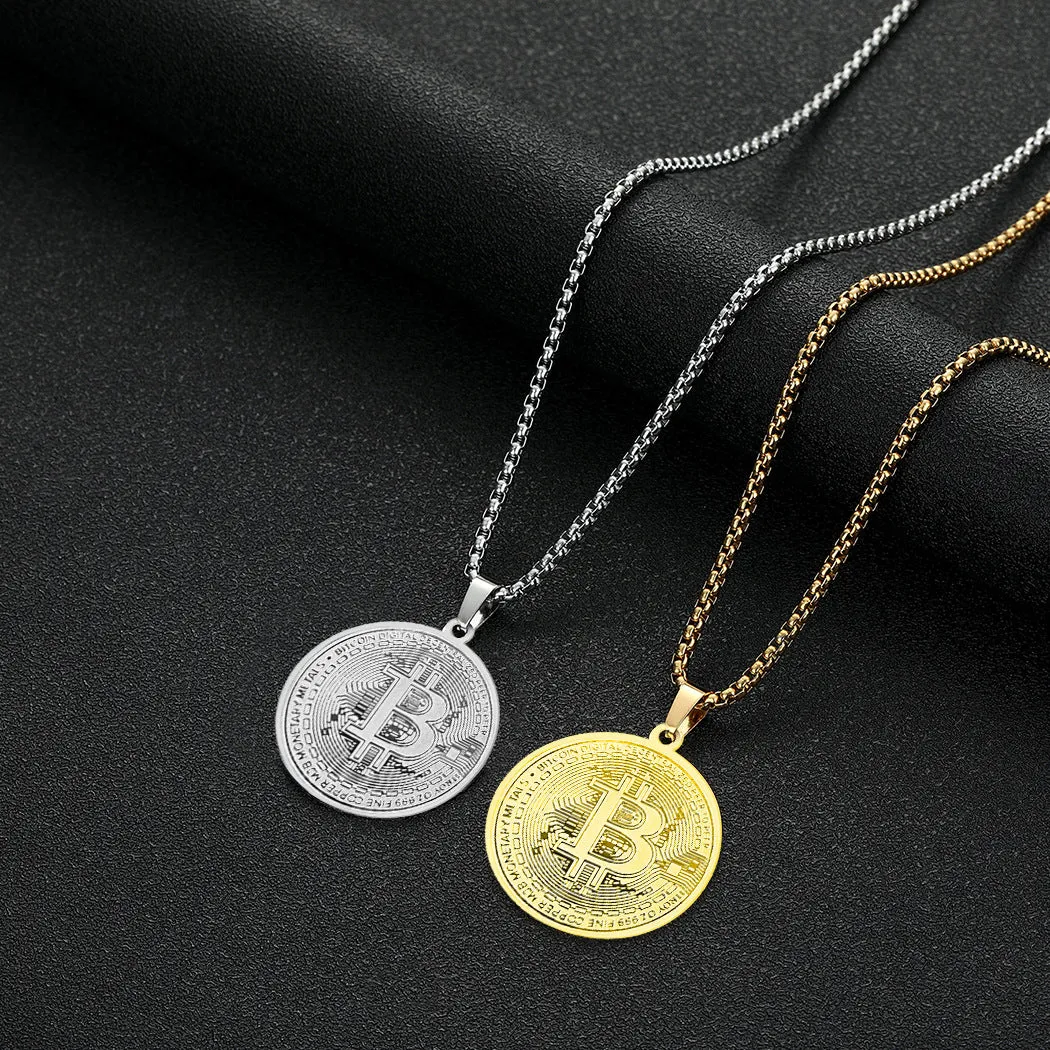 Wholesale Stainless Steel Bitcoin Pendant Necklace