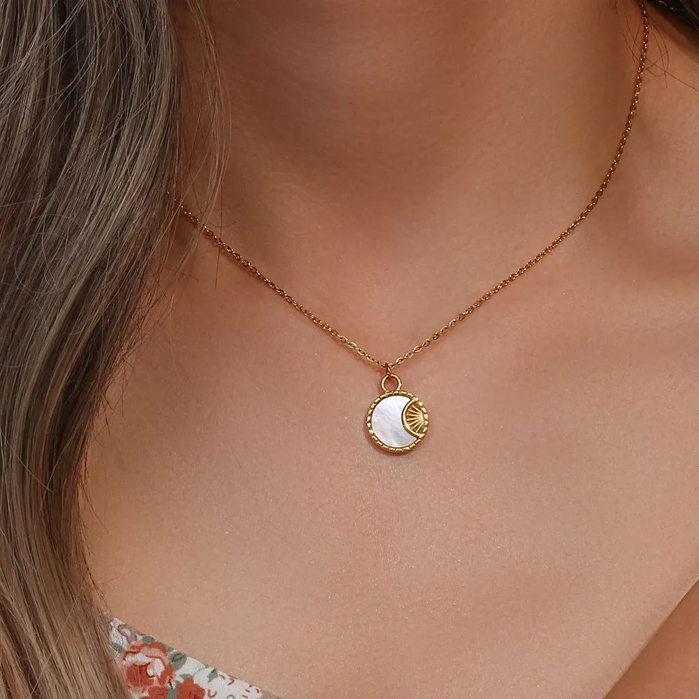 Wholesale Stainless Steel Shell Moon Medallion Necklace