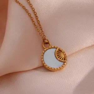 Wholesale Stainless Steel Shell Moon Medallion Necklace