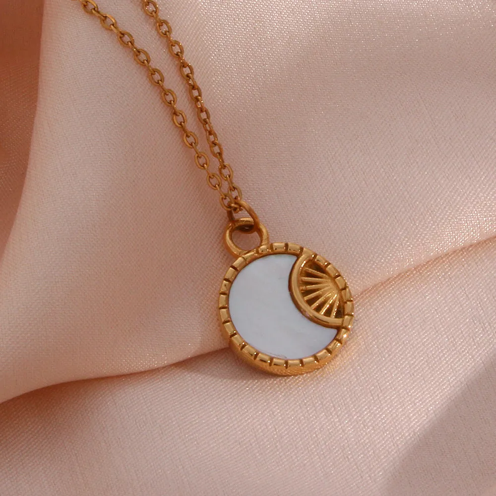 Wholesale Stainless Steel Shell Moon Medallion Necklace