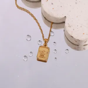 Wholesale Stainless Steel Square Zircon Angel Square Necklace