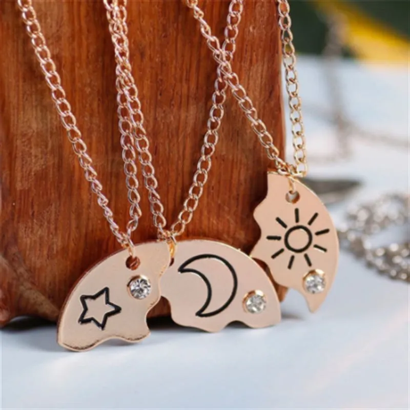Wholesale Sun, Moon and Stars Stitching Good Friends Diamond Necklace