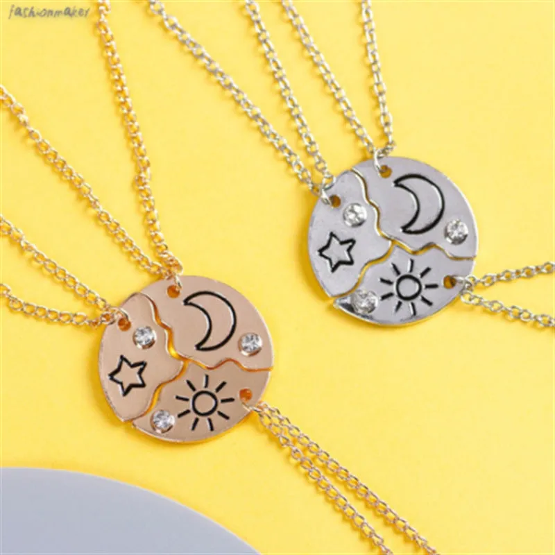 Wholesale Sun, Moon and Stars Stitching Good Friends Diamond Necklace