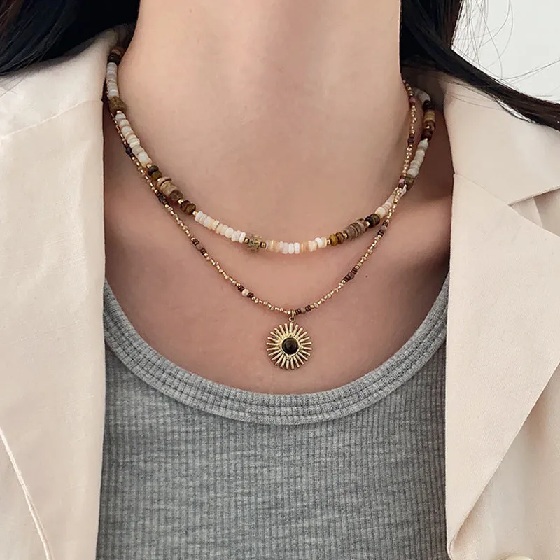 Wholesale Sunflower Natural Stone Alloy Necklaces