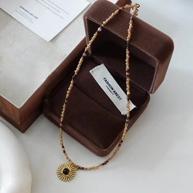 Wholesale Sunflower Natural Stone Alloy Necklaces