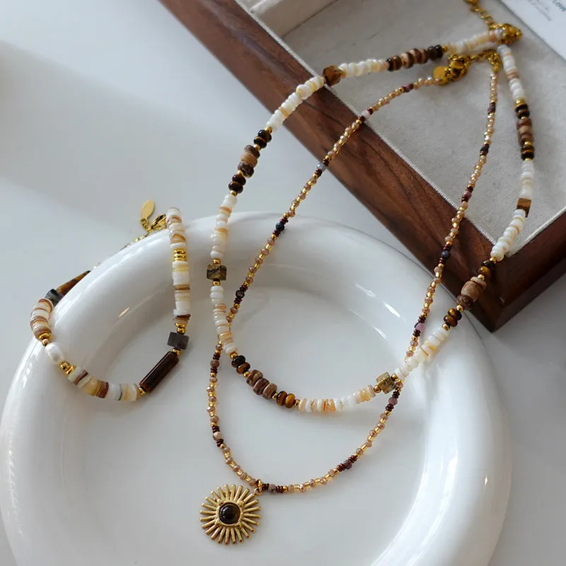 Wholesale Sunflower Natural Stone Alloy Necklaces