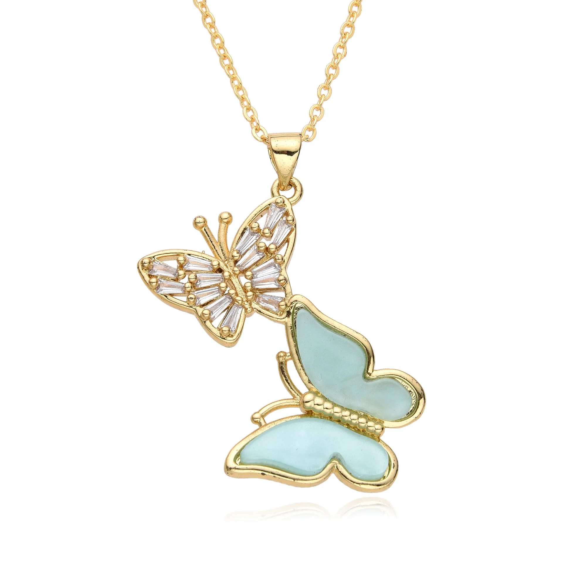 Wholesale Two Butterflies Creative Color Necklace