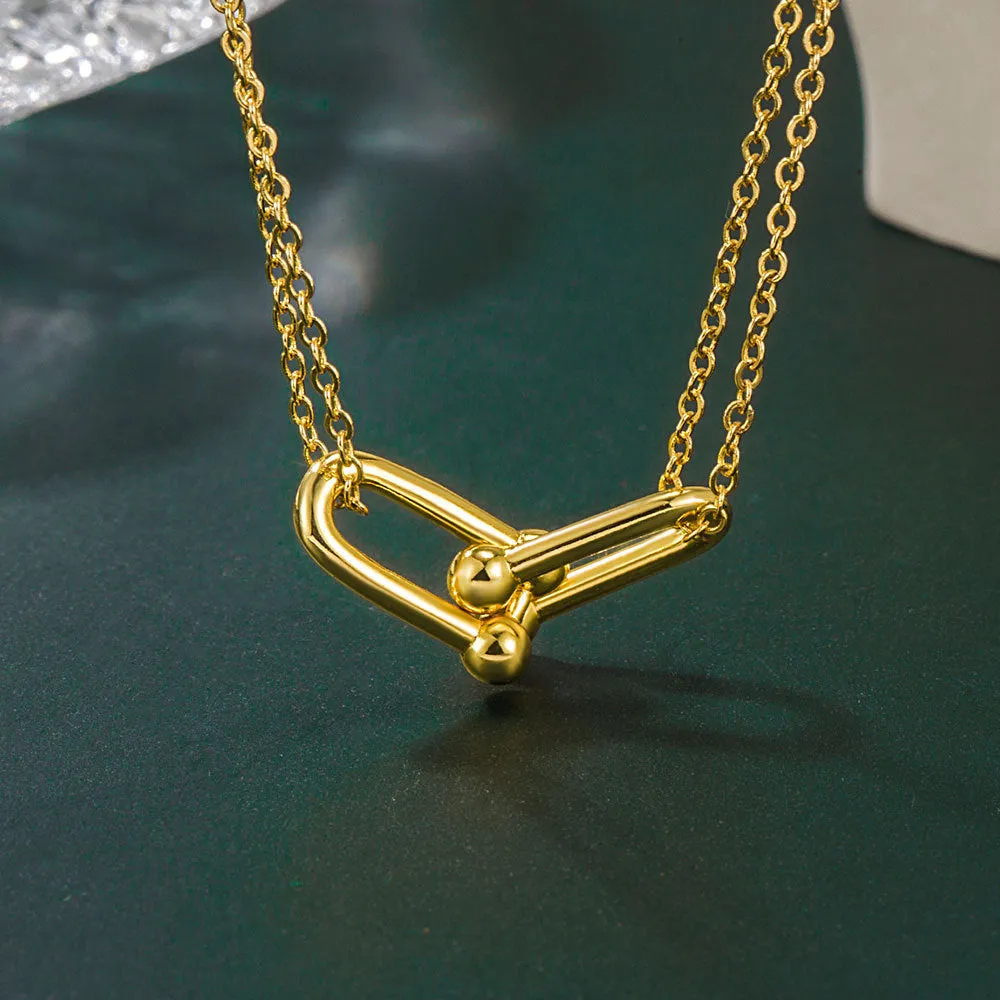 Wholesale Valentine's Day Double Ring Horseshoe Buckle Necklace