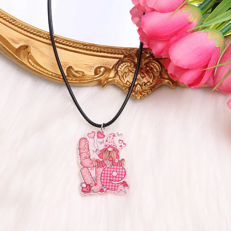 Wholesale Valentine's Day Heart Gnome Rainbow Necklace