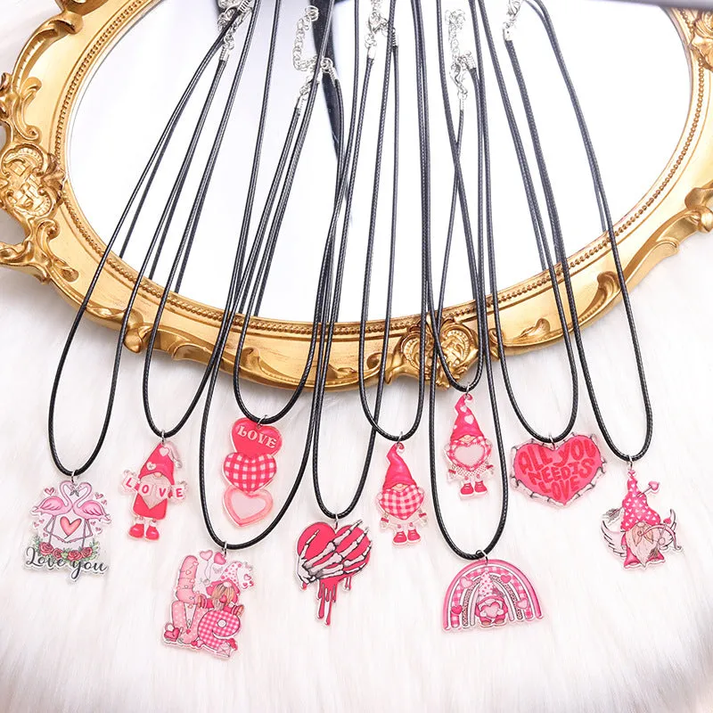 Wholesale Valentine's Day Heart Gnome Rainbow Necklace