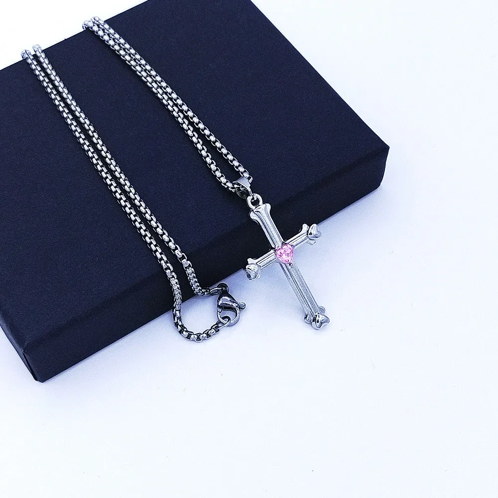 Wholesale Valentine's Day Pink Love Cross Diamond Alloy Necklace