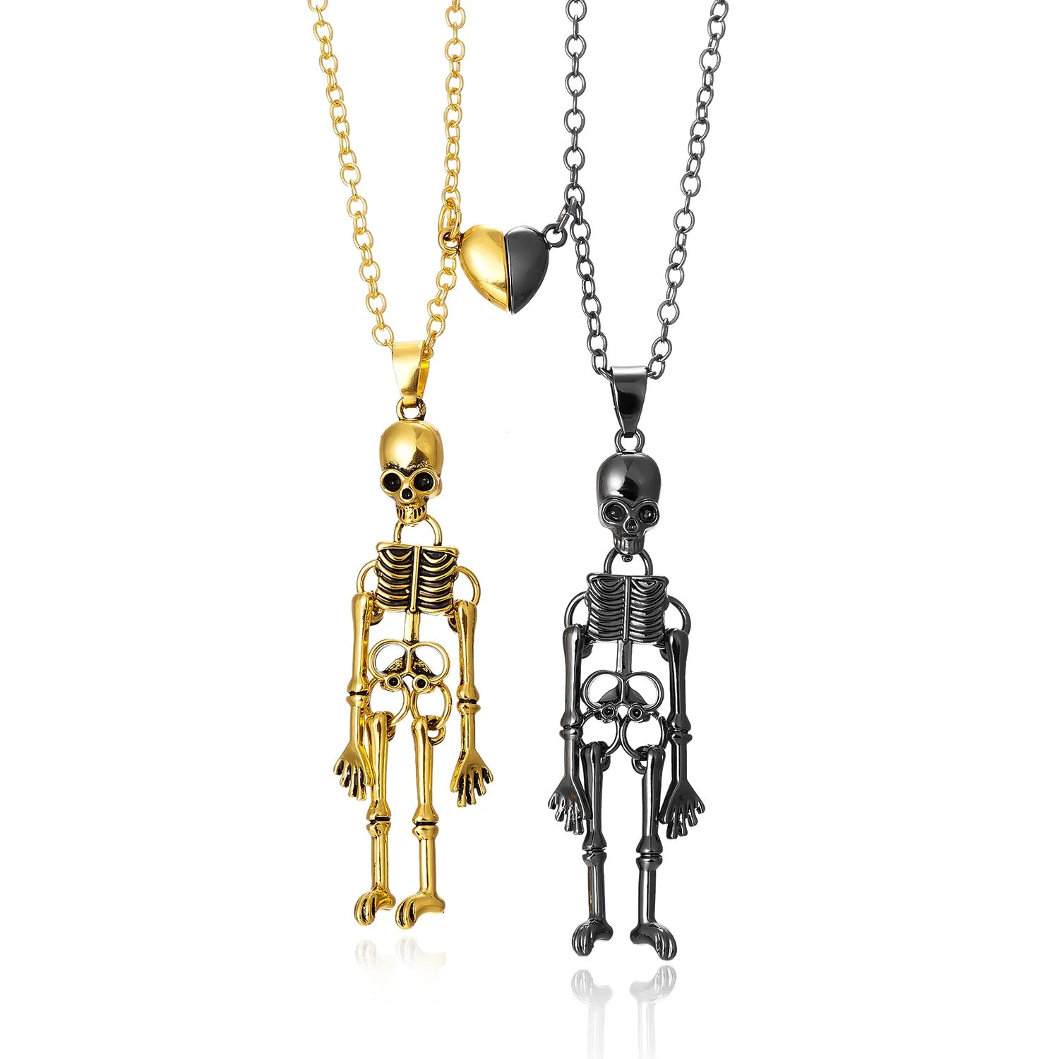 Wholesale Vintage Skeleton Ghost Love Magnetic Suction Handle Pendant Alloy Necklace